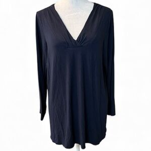 Eileen Fisher Navy Rayon V-Neck Jersey Top Size Large